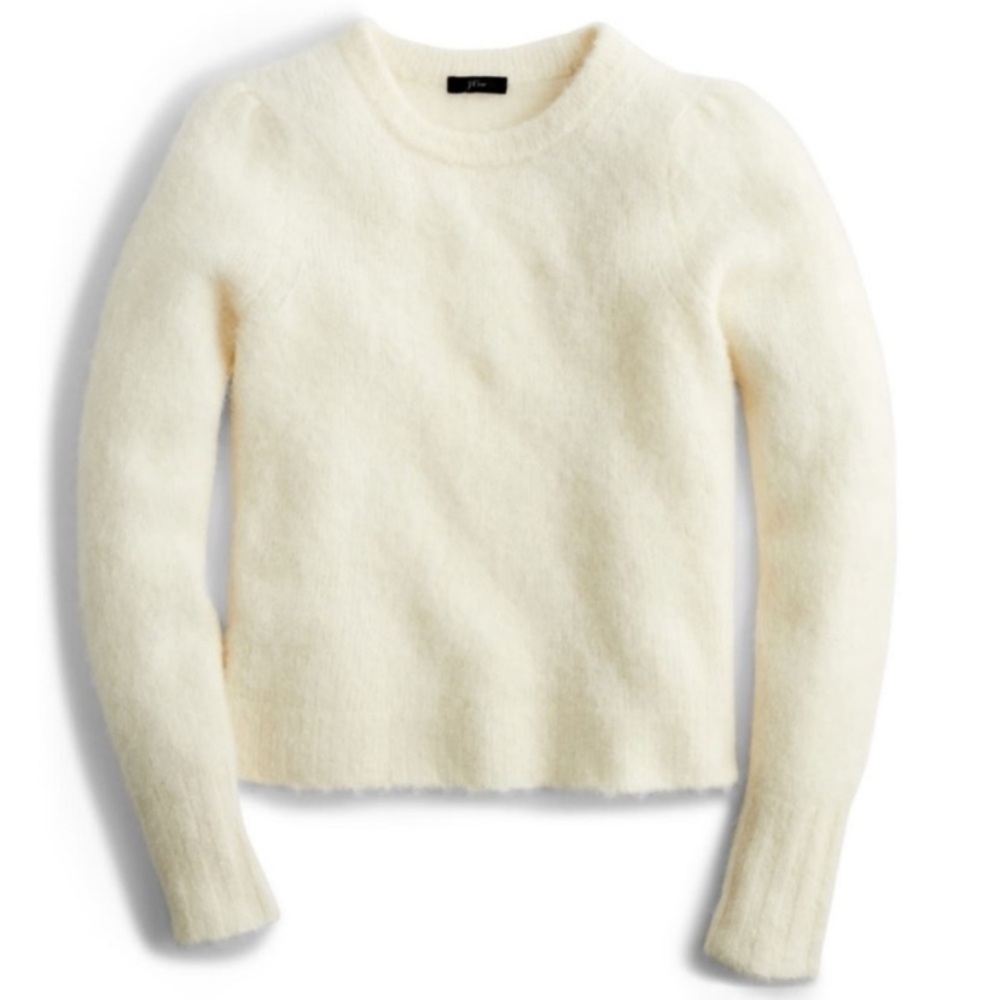 JCrew puff sleeve fuzzy crew neck sweater